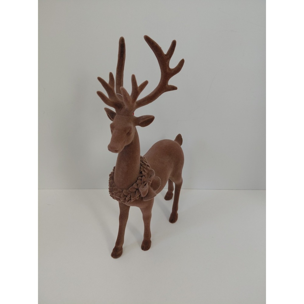 Christmas  Flocked Reindeer 12‎ x 7 Inches Brown NWT